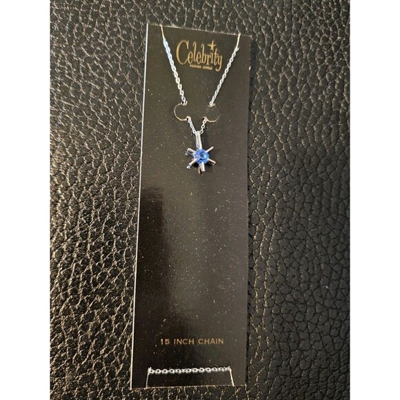 Jewelry - Vintage Celebrity NY Silver Tone Starburst Charm W/ Blue Stone Necklace 15" NOS